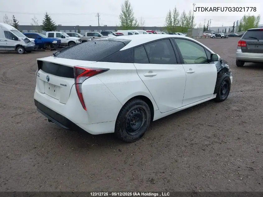2016 Toyota Prius VIN: JTDKARFU7G3021778 Lot: 12312725