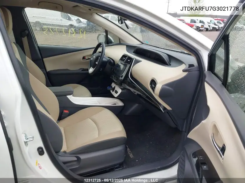2016 Toyota Prius VIN: JTDKARFU7G3021778 Lot: 12312725