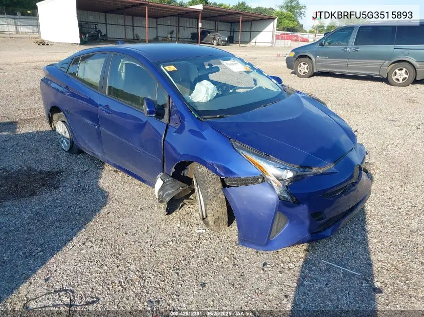 2016 Toyota Prius VIN: JTDKBRFU5G3515893 Lot: 42612391