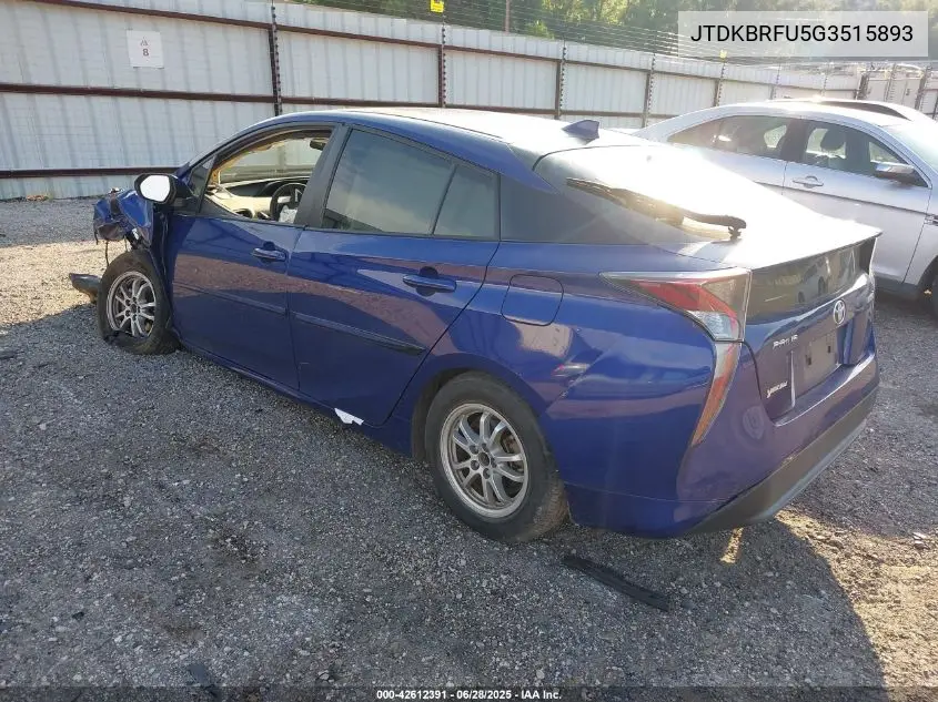 2016 Toyota Prius VIN: JTDKBRFU5G3515893 Lot: 42612391