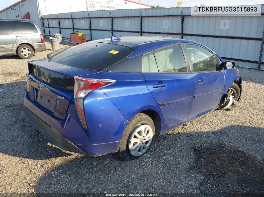 2016 Toyota Prius VIN: JTDKBRFU5G3515893 Lot: 42612391