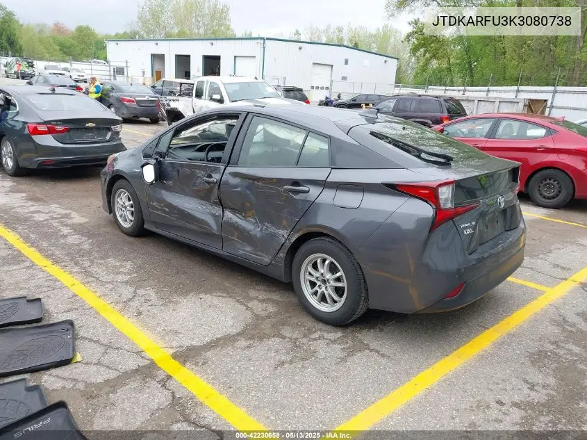2019 Toyota Prius Le VIN: JTDKARFU3K3080738 Lot: 42230658