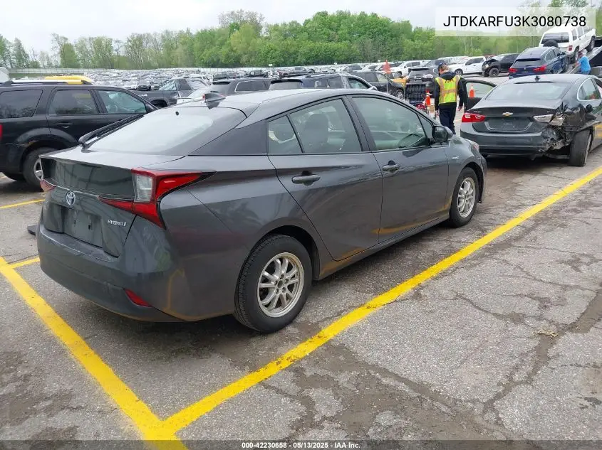2019 Toyota Prius Le VIN: JTDKARFU3K3080738 Lot: 42230658