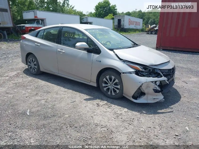 2020 Toyota Prius Prime Upgrade VIN: JTDKARFP3L3137693 Lot: 12338306