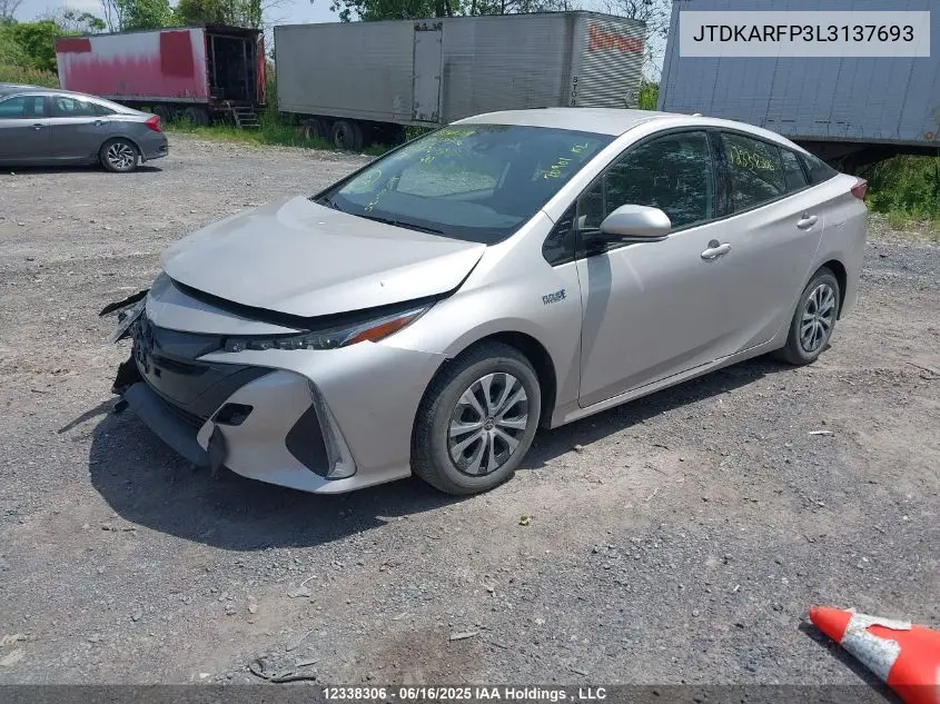 2020 Toyota Prius Prime Upgrade VIN: JTDKARFP3L3137693 Lot: 12338306