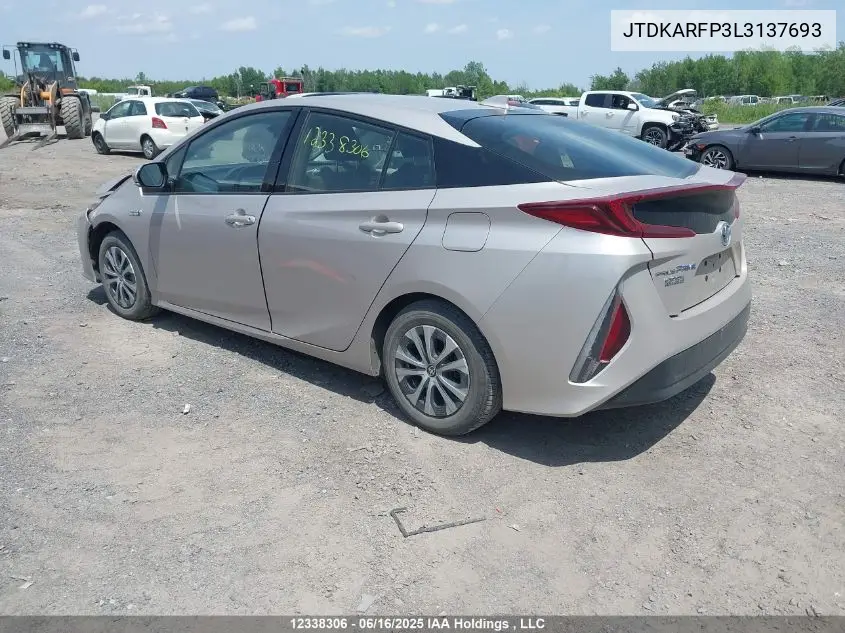 2020 Toyota Prius Prime Upgrade VIN: JTDKARFP3L3137693 Lot: 12338306