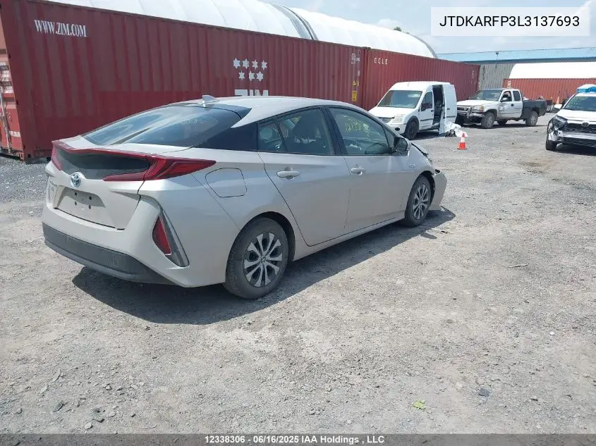 2020 Toyota Prius Prime Upgrade VIN: JTDKARFP3L3137693 Lot: 12338306