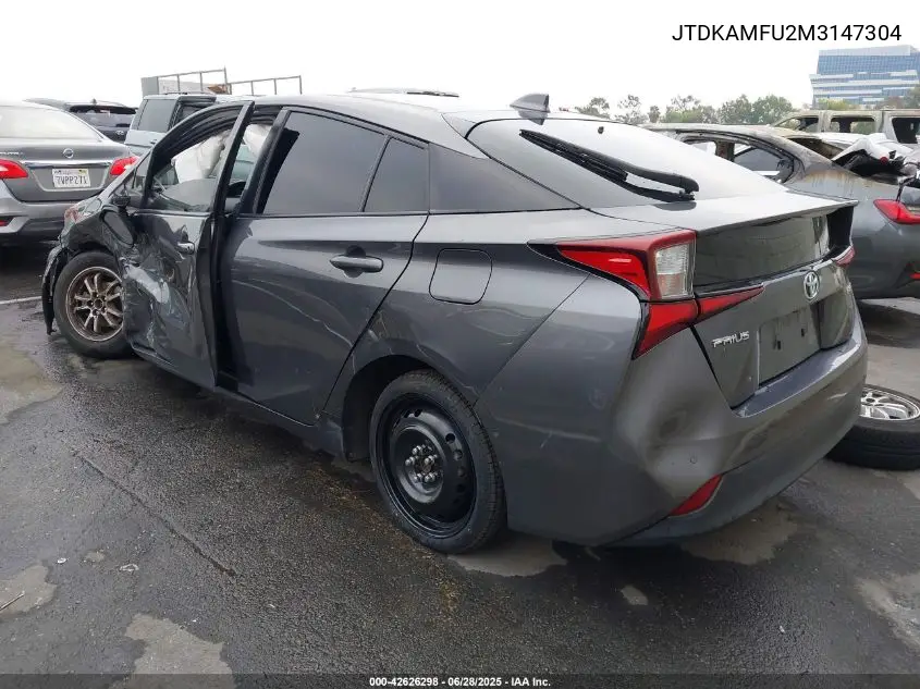 2021 Toyota Prius Le VIN: JTDKAMFU2M3147304 Lot: 42626298
