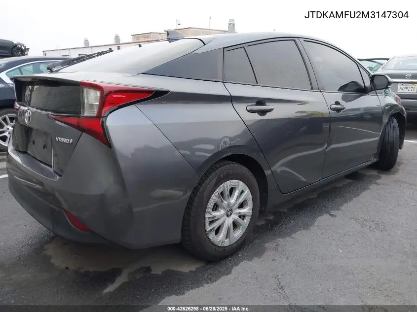 2021 Toyota Prius Le VIN: JTDKAMFU2M3147304 Lot: 42626298