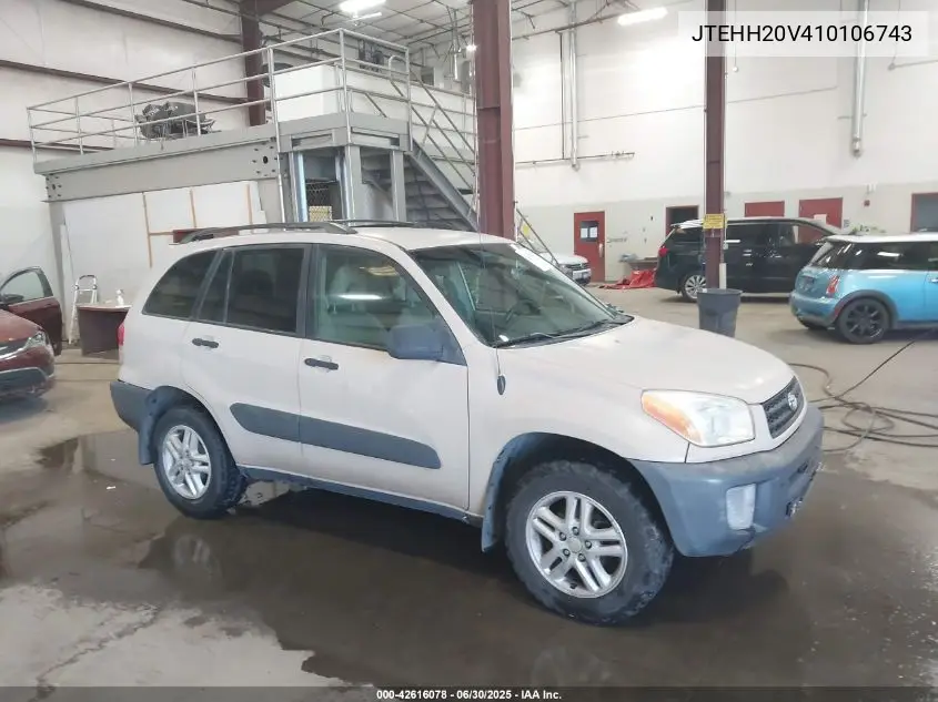 2001 Toyota Rav4 VIN: JTEHH20V410106743 Lot: 42616078