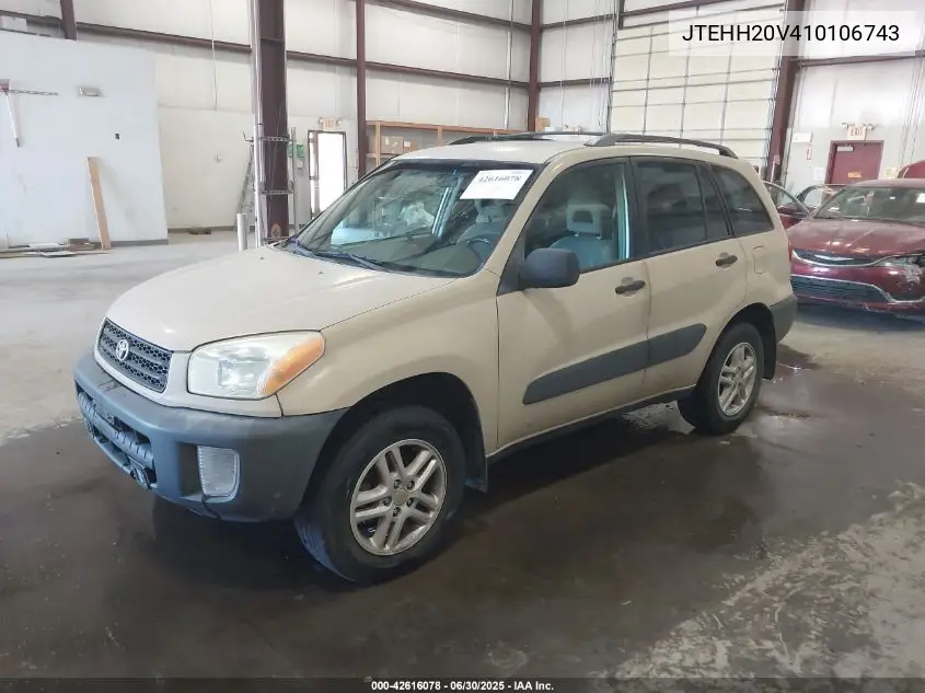 2001 Toyota Rav4 VIN: JTEHH20V410106743 Lot: 42616078