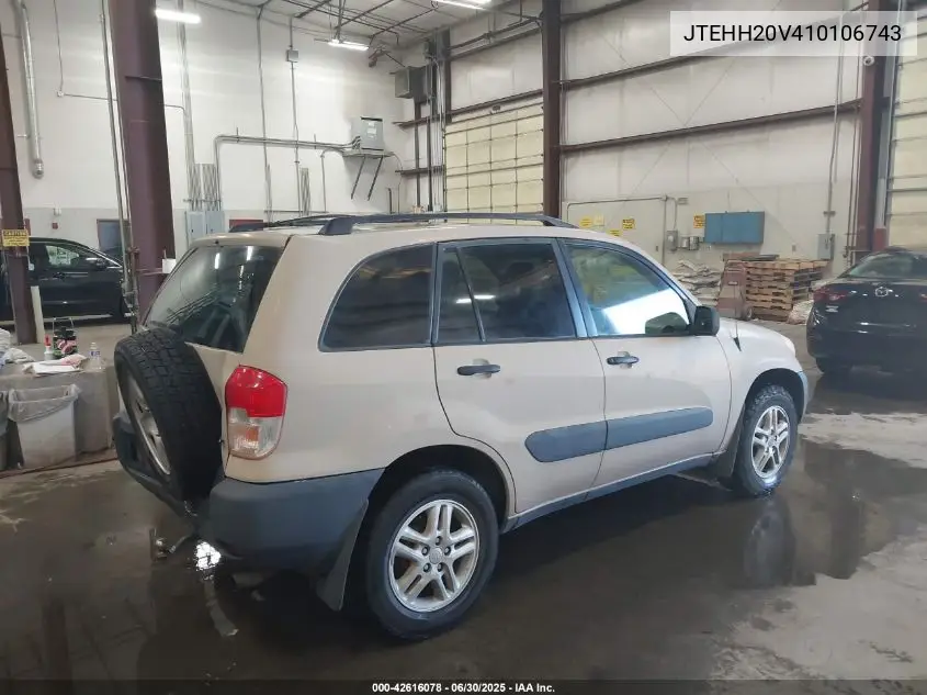2001 Toyota Rav4 VIN: JTEHH20V410106743 Lot: 42616078