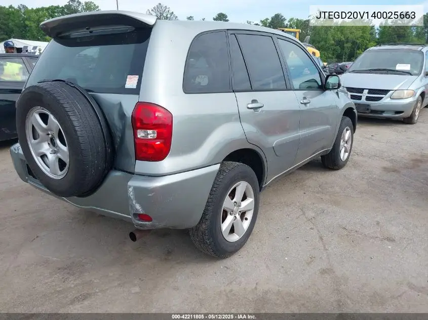 2004 Toyota Rav4 VIN: JTEGD20V140025663 Lot: 42211805