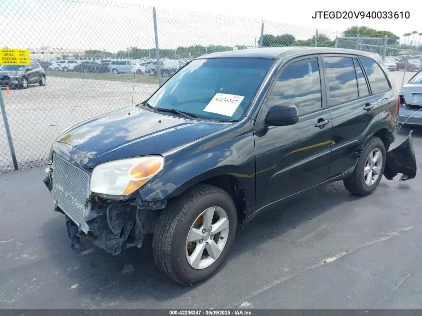 2004 Toyota Rav4 VIN: JTEGD20V940033610 Lot: 42236247
