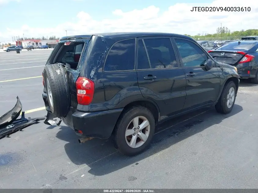 2004 Toyota Rav4 VIN: JTEGD20V940033610 Lot: 42236247