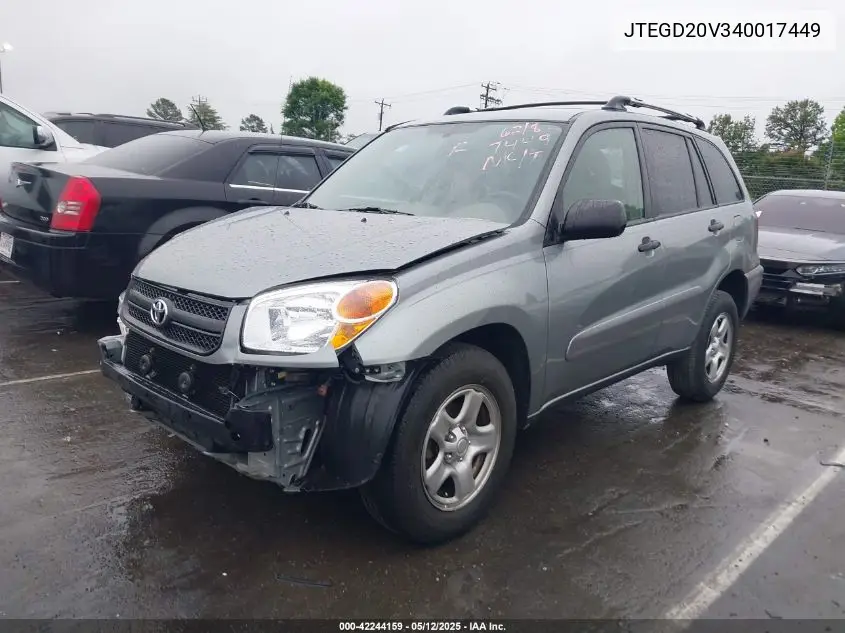 2004 Toyota Rav4 VIN: JTEGD20V340017449 Lot: 42244159