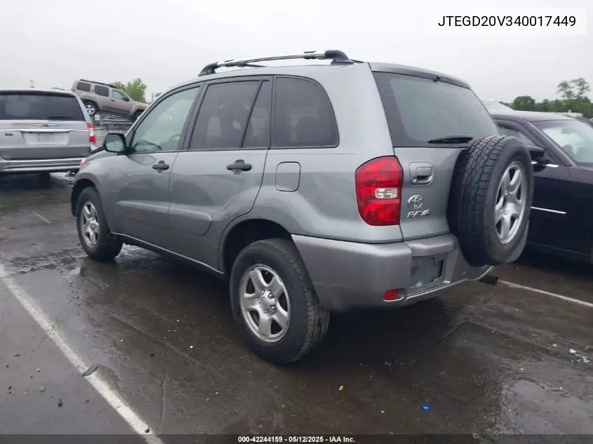 2004 Toyota Rav4 VIN: JTEGD20V340017449 Lot: 42244159
