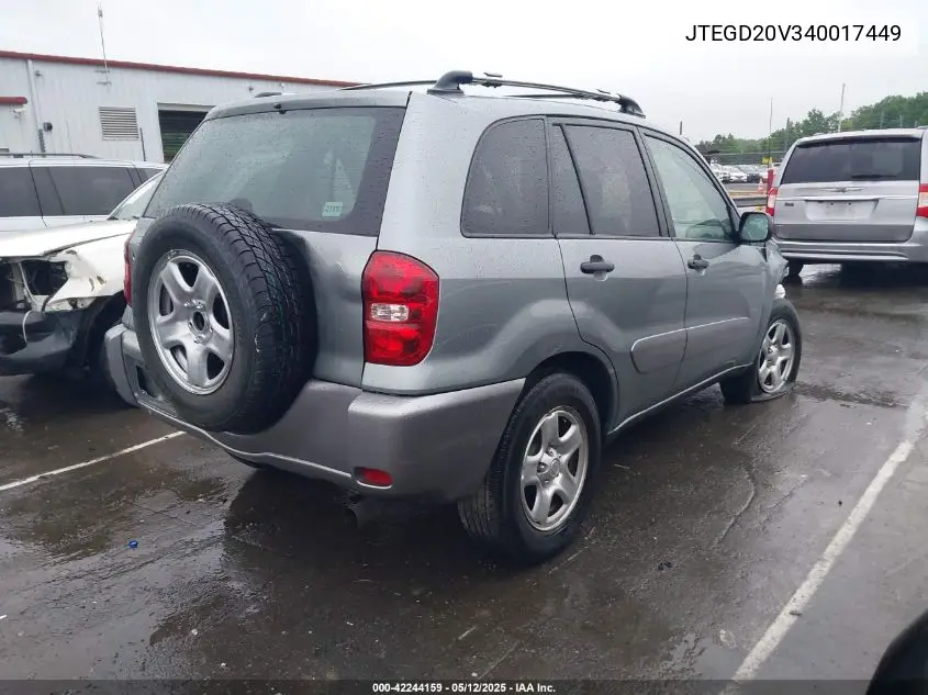 2004 Toyota Rav4 VIN: JTEGD20V340017449 Lot: 42244159