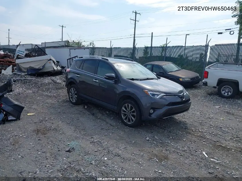 2017 Toyota Rav4 Limited VIN: 2T3DFREV0HW650463 Lot: 42577845