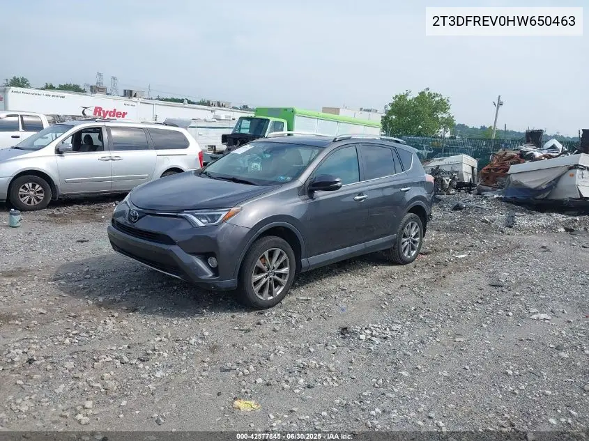 2017 Toyota Rav4 Limited VIN: 2T3DFREV0HW650463 Lot: 42577845