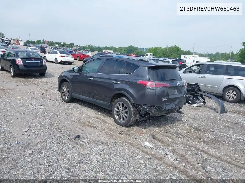 2017 Toyota Rav4 Limited VIN: 2T3DFREV0HW650463 Lot: 42577845