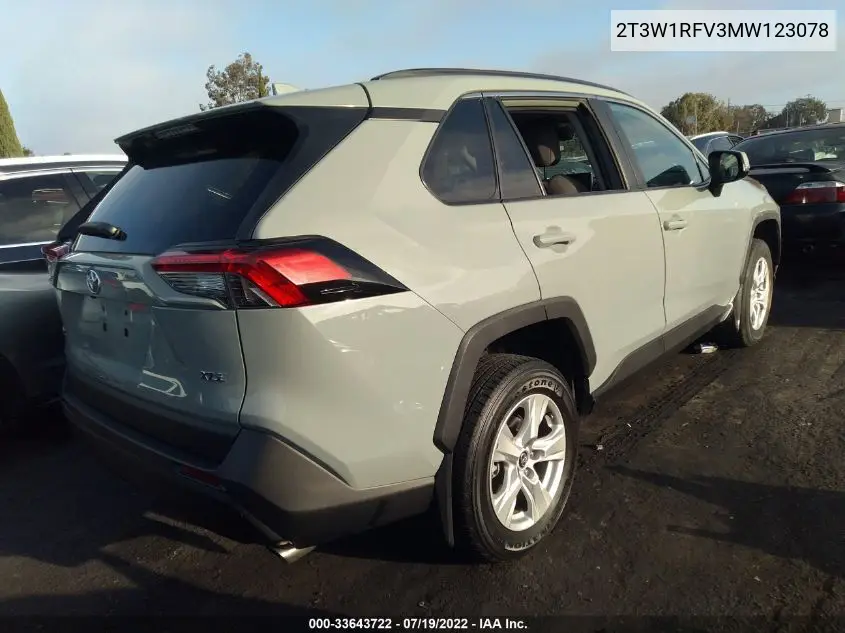 2021 Toyota Rav4 Xle VIN: 2T3W1RFV3MW123078 Lot: 33643722
