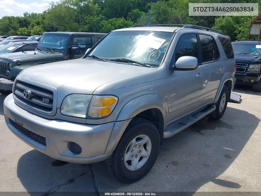 2002 Toyota Sequoia Sr5 V8 VIN: 5TDZT34A62S063834 Lot: 42249220