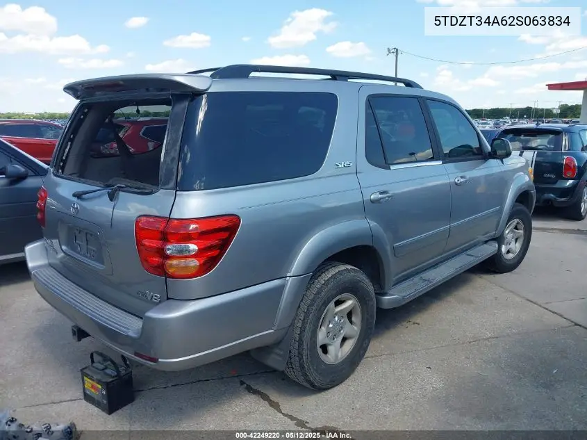 2002 Toyota Sequoia Sr5 V8 VIN: 5TDZT34A62S063834 Lot: 42249220