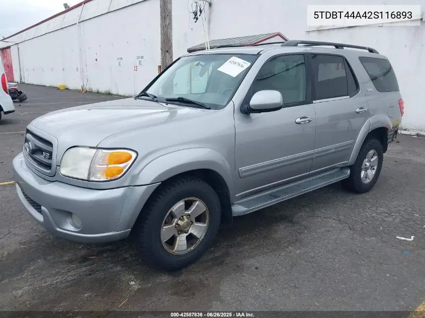 2002 Toyota Sequoia Sr5 V8 VIN: 5TDBT44A42S116893 Lot: 42587836