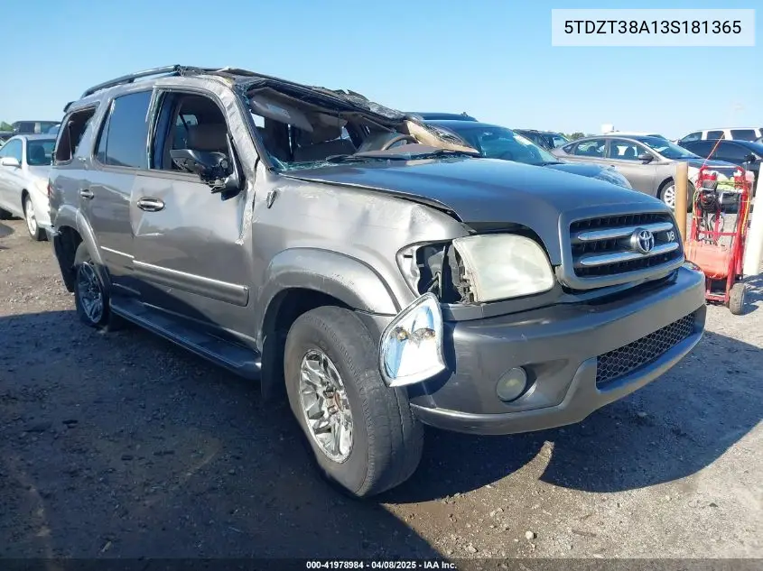 2003 Toyota Sequoia Limited V8 VIN: 5TDZT38A13S181365 Lot: 41978984