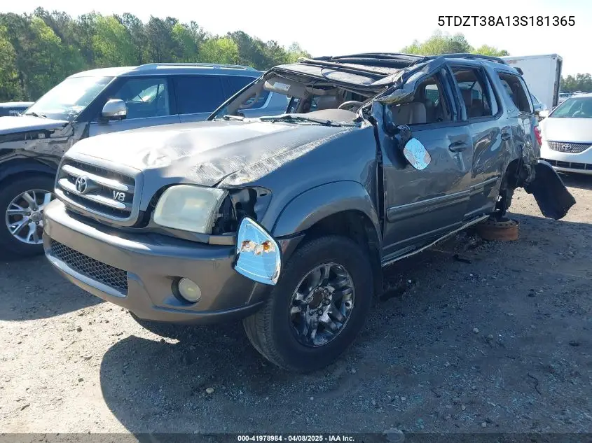 2003 Toyota Sequoia Limited V8 VIN: 5TDZT38A13S181365 Lot: 41978984