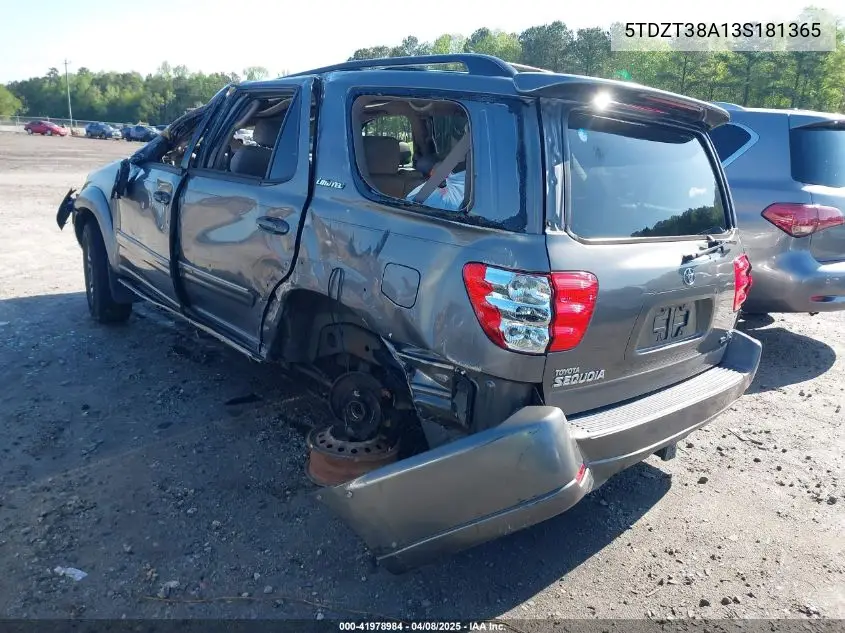 2003 Toyota Sequoia Limited V8 VIN: 5TDZT38A13S181365 Lot: 41978984