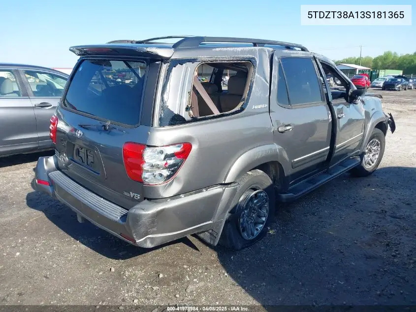 2003 Toyota Sequoia Limited V8 VIN: 5TDZT38A13S181365 Lot: 41978984