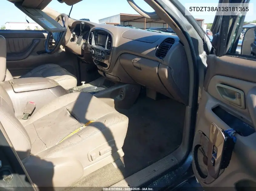 2003 Toyota Sequoia Limited V8 VIN: 5TDZT38A13S181365 Lot: 41978984