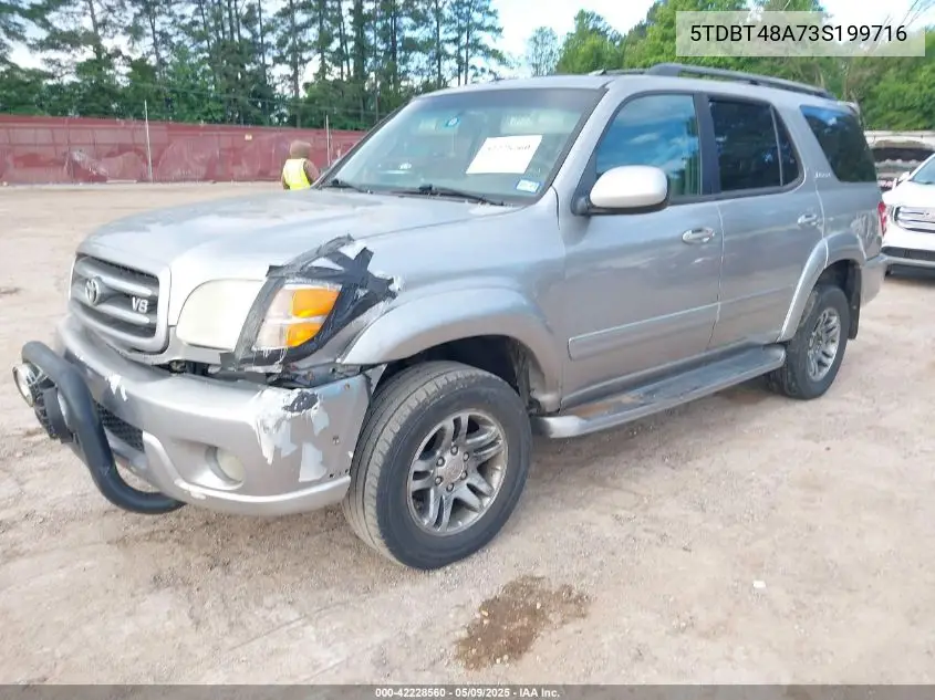 2003 Toyota Sequoia Limited V8 VIN: 5TDBT48A73S199716 Lot: 42228560