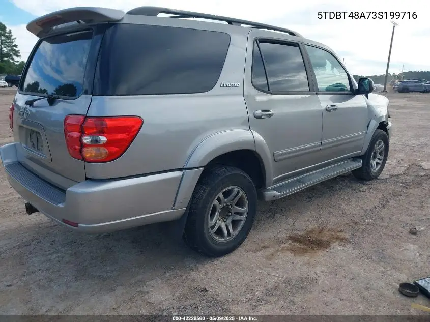 2003 Toyota Sequoia Limited V8 VIN: 5TDBT48A73S199716 Lot: 42228560