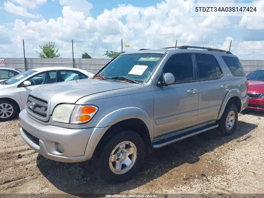 2003 Toyota Sequoia Sr5 VIN: 5TDZT34A03S147424 Lot: 42595162