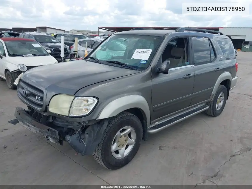 2003 Toyota Sequoia Sr5 V8 VIN: 5TDZT34A03S178950 Lot: 42603901