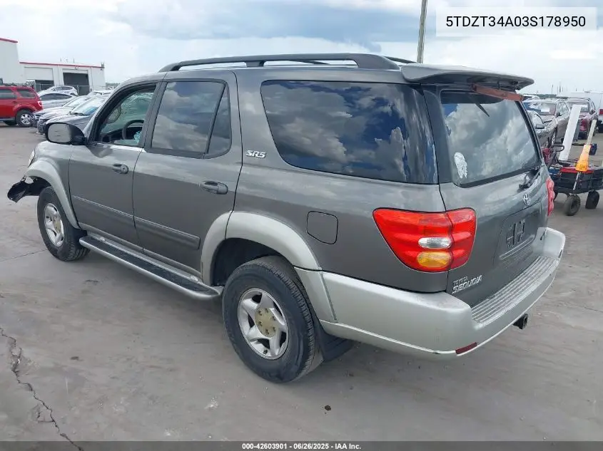 2003 Toyota Sequoia Sr5 V8 VIN: 5TDZT34A03S178950 Lot: 42603901