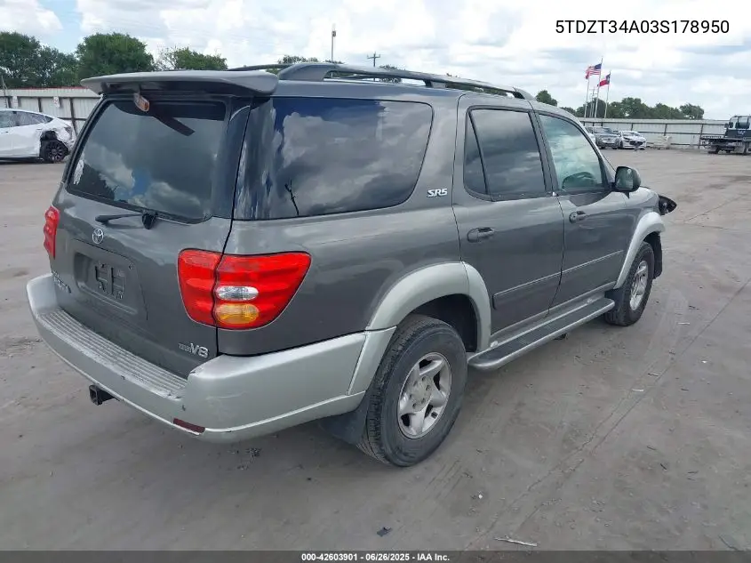 2003 Toyota Sequoia Sr5 V8 VIN: 5TDZT34A03S178950 Lot: 42603901