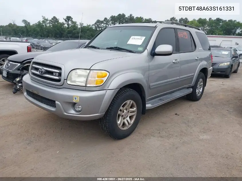 2003 Toyota Sequoia Limited V8 VIN: 5TDBT48A63S161331 Lot: 42615551