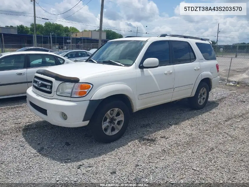 2003 Toyota Sequoia Limited V8 VIN: 5TDZT38A43S203570 Lot: 42648122