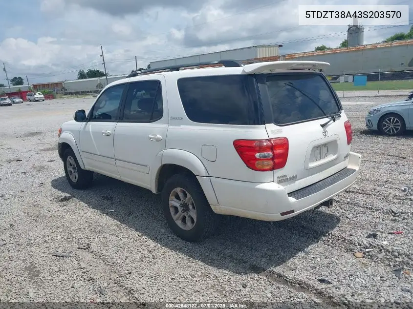 2003 Toyota Sequoia Limited V8 VIN: 5TDZT38A43S203570 Lot: 42648122