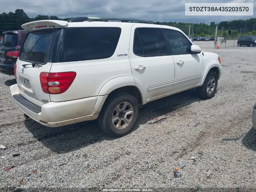 2003 Toyota Sequoia Limited V8 VIN: 5TDZT38A43S203570 Lot: 42648122