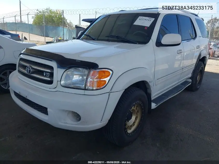 2004 Toyota Sequoia Limited V8 VIN: 5TDZT38A34S233175 Lot: 42229211