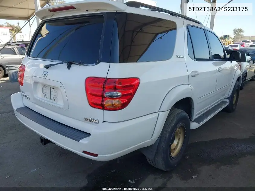 2004 Toyota Sequoia Limited V8 VIN: 5TDZT38A34S233175 Lot: 42229211