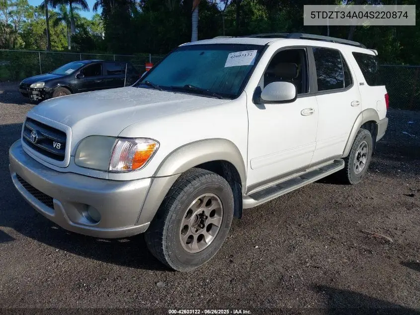 2004 Toyota Sequoia Sr5 V8 VIN: 5TDZT34A04S220874 Lot: 42603122