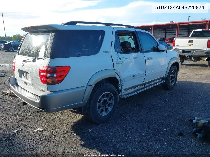 2004 Toyota Sequoia Sr5 V8 VIN: 5TDZT34A04S220874 Lot: 42603122