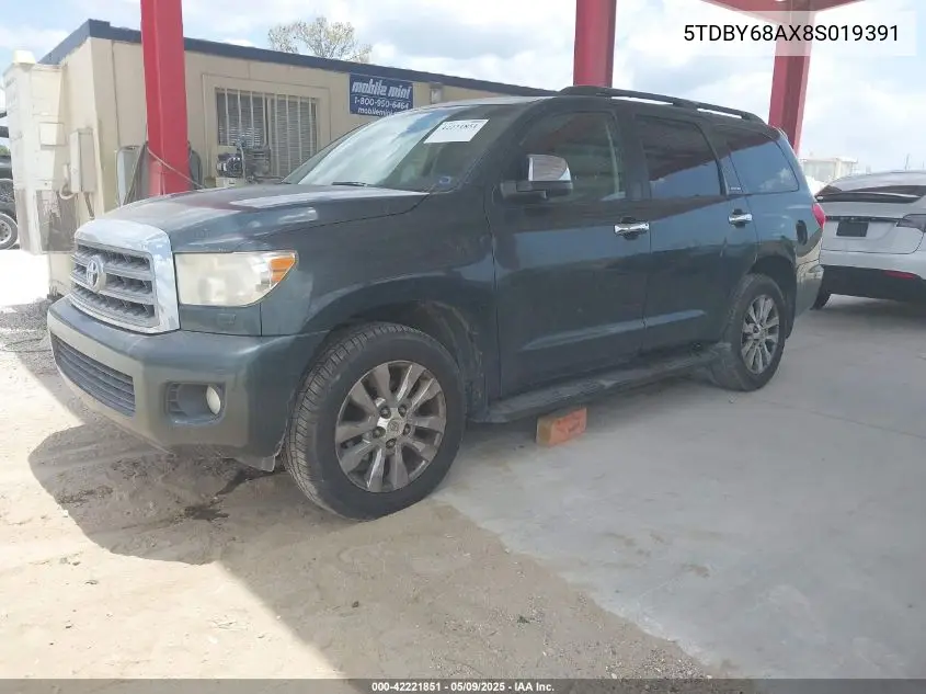 2008 Toyota Sequoia Limited 5.7L V8 VIN: 5TDBY68AX8S019391 Lot: 42221851