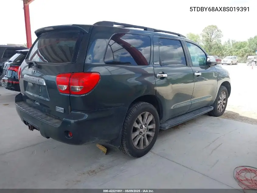 2008 Toyota Sequoia Limited 5.7L V8 VIN: 5TDBY68AX8S019391 Lot: 42221851